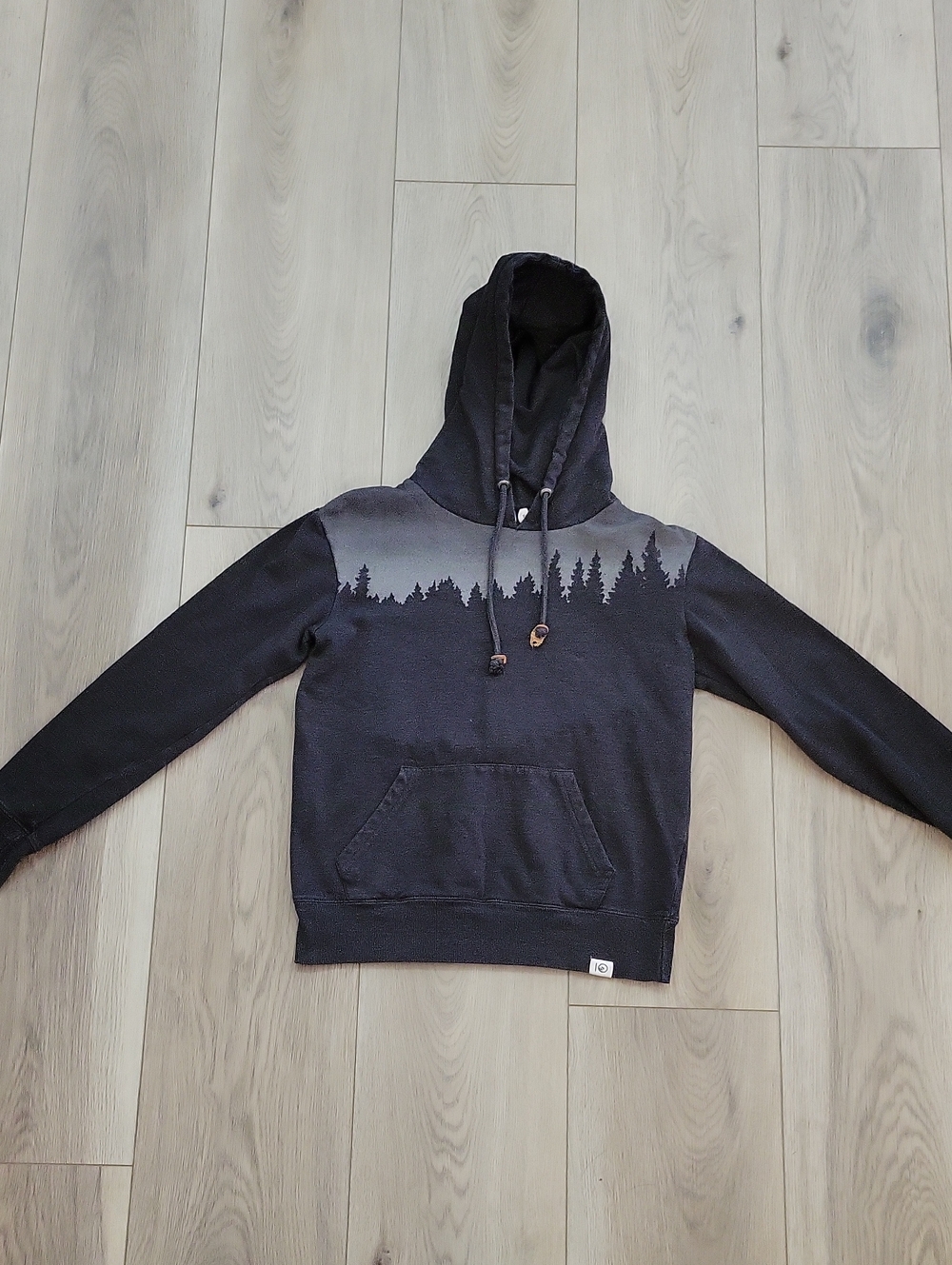 tentree Black Crewneck Hoodie with Forest Silhouette